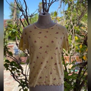 Hollister Yellow Floral Ribbed Short Sleeve Tee